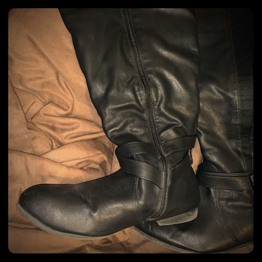 Black high calf boots